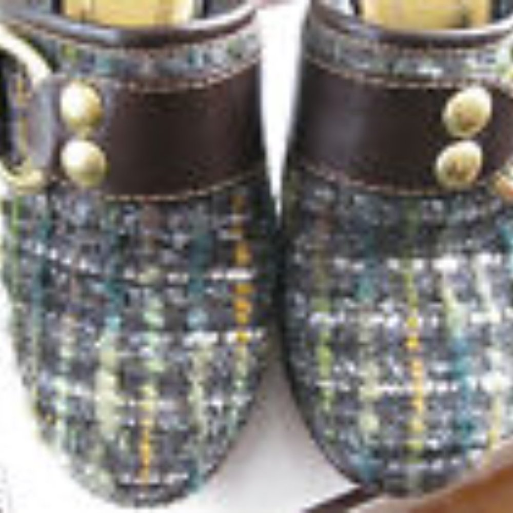 COACH PRE-OWNED CLAUDE BOUCLE TWEED LEATHER MULE SLIDE HIGH HEEL GREEN 7 - Picture 4 of 10